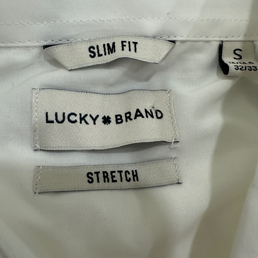 Lucky Brand Mens Slim Fit Stretch Dress Shirt White Men's Small 14-14.5 NWT New - Picture 13 of 15